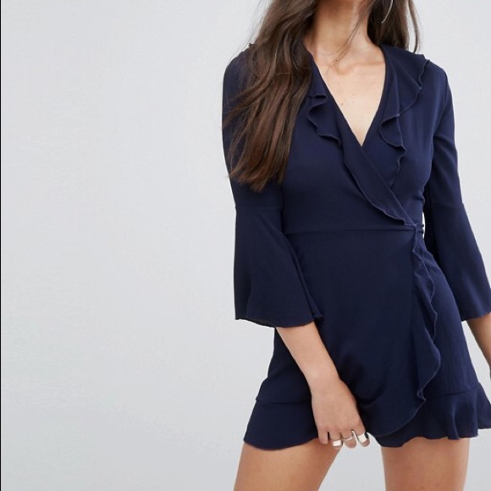 Outrageous Fortune navy ruffle wrap dress